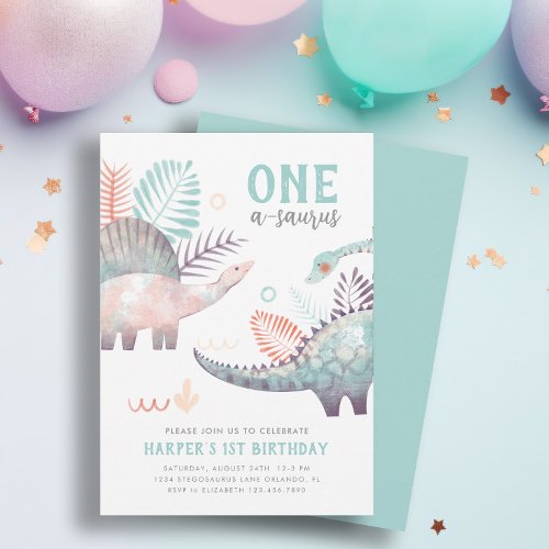 Dinosaur One_A_Saurus 1st Birthday Party  Invitation