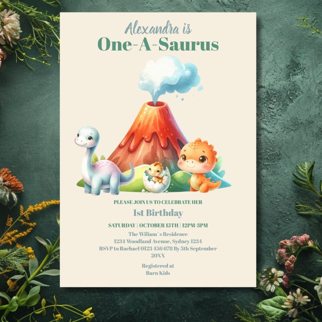 Dinosaur One-A-Saurus 1st Birthday Party Invitation (Creator Uploaded)