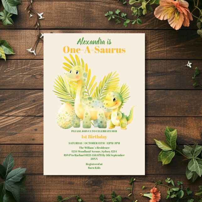 Dinosaur One-A-Saurus 1st Birthday Party Invitation (Creator Uploaded)