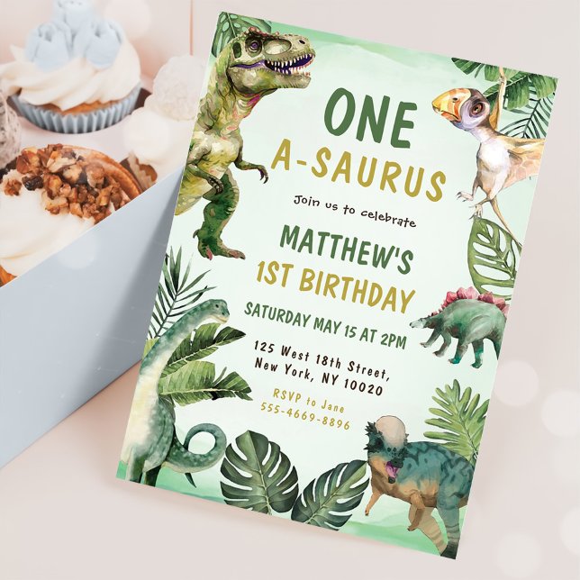 Dinosaur One-A-Saurus 1st Birthday Party Invitation (Creator Uploaded)