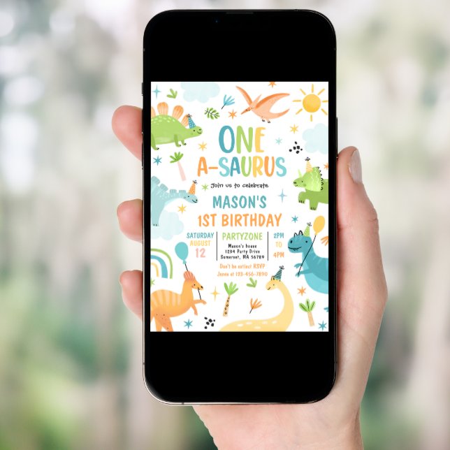 Dinosaur One-A-Saurus 1st Birthday Party Invitation (Front Digital)