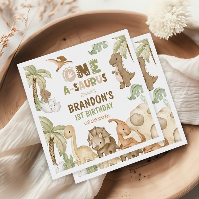 Dinosaur One-A-Saurus 1st Birthday Party Napkins (Creator Uploaded)