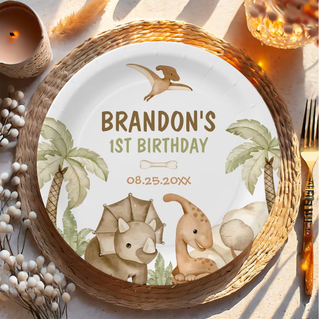 Dinosaur One-A-Saurus 1st Birthday Party Paper Plates (Creator Uploaded)