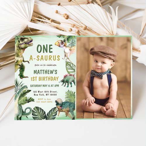 Dinosaur One_A_Saurus 1st Birthday Party Photo Invitation