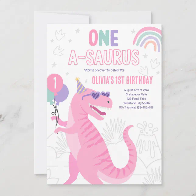 One Asaurus Design Dinosaur One A-Saurus 1st Birthday Party T-Rex Invitation | Zazzle