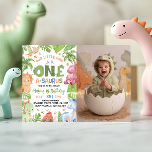 Dinosaur One-A-Saurus 1st Birthday Photo Invitation