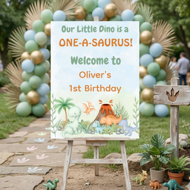 Dinosaur One-A-Saurus 1st Birthday Welcome Sign (One-A-Saurus Dinosaur 1st Birthday Welcome Sign)