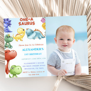 Dinosaur One-A-Saurus Birthday Party Invitation