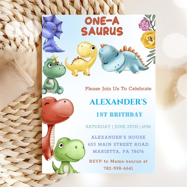 Dinosaur One-A-Saurus  Birthday Party Invitation (Creator Uploaded)