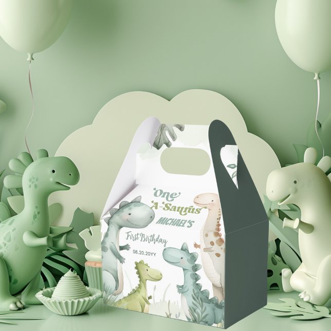 Dinosaur One-A-Saurus Boy 1st Birthday Favor Box (Creator Uploaded)