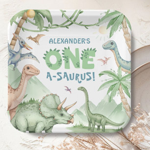 Dinosaur One-A-Saurus Boy 1st Birthday Paper Plates