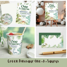 Dinosaur One-A-Saurus Boy 1st Birthday Party Invit Enclosure Card