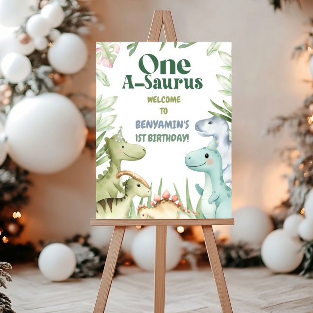 Dinosaur One-A-Saurus Boy 1st Birthday Party Invit Foam Board (Creator Uploaded)