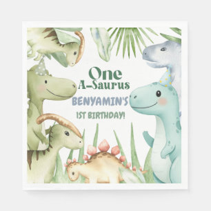 Dinosaur One-A-Saurus Boy 1st Birthday Party Invit Napkins
