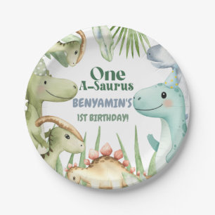 Dinosaur One-A-Saurus Boy 1st Birthday Party Invit Paper Plates