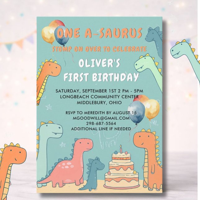 Dinosaur One-A-Saurus Boy 1st Birthday Party  Invitation (Creator Uploaded)