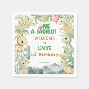 Dinosaur One-A-Saurus Boy 1st Birthday Party Napkins