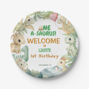 Dinosaur One-A-Saurus Boy 1st Birthday Party Paper Plates