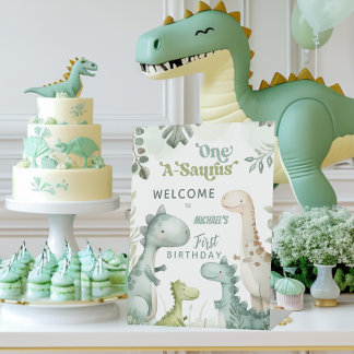 Dinosaur One-A-Saurus Boy 1st Birthday Welcome Pedestal Sign