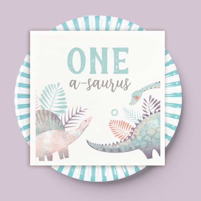 Dinosaur One-A-Saurus First Birthday Baby  Napkins (Creator Uploaded)