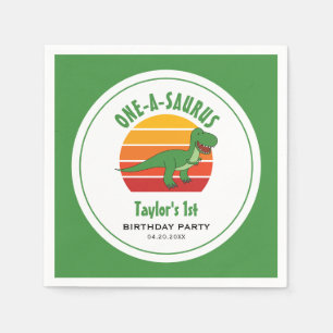 Dinosaur One-A-Saurus Gender Neutral 1st Birthday Napkins