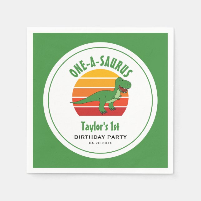 Dinosaur One-A-Saurus Gender Neutral 1st Birthday Napkins (Front)