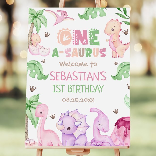 Dinosaur One-A-Saurus Girl 1st Birthday Party Foam Board (Creator Uploaded)