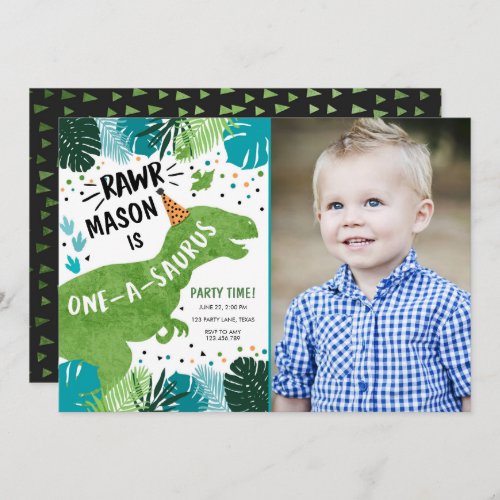 Dinosaur One_A_Saurus RAWR 1st First Birthday Invitation