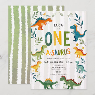 Dinosaur Oneasaurus Bright Happy Boy 1st Birthday Invitation
