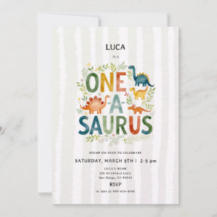 Dinosaur Oneasaurus Cute Colorful Boy 1st Birthday Invitation
