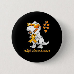Dinosaur Orange Ribbon Support Multiple Sclerosis Button