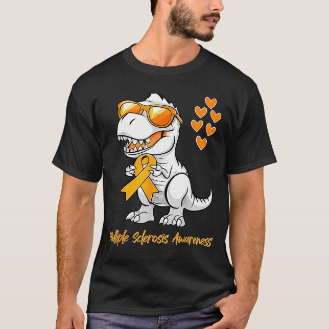 Dinosaur Orange Ribbon Support Multiple Sclerosis  T-Shirt (Front)