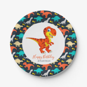 Dinosaur Orange T Rex Party Paper Plates
