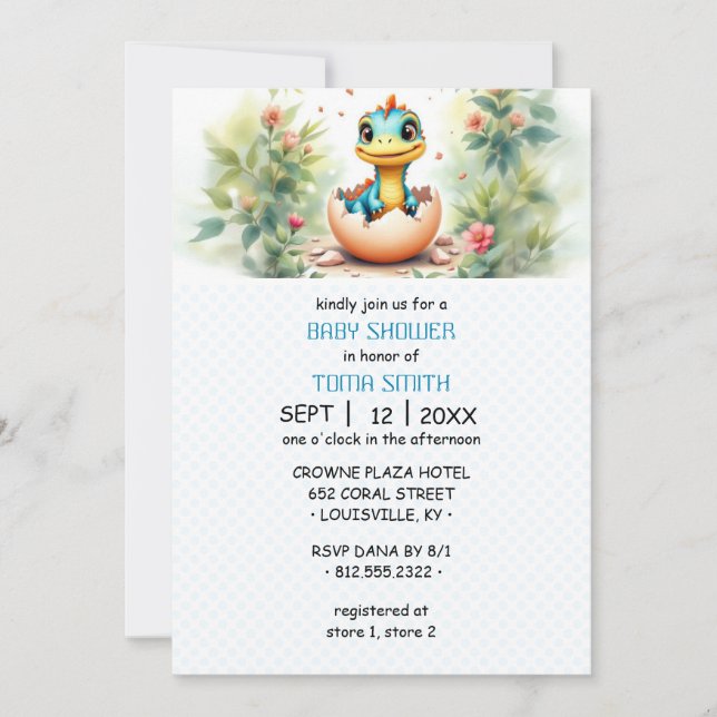 Dinosaur out of Egg Invitation (Front)