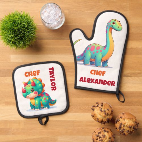 Dinosaur Oven Mitt  Pot Holder Set