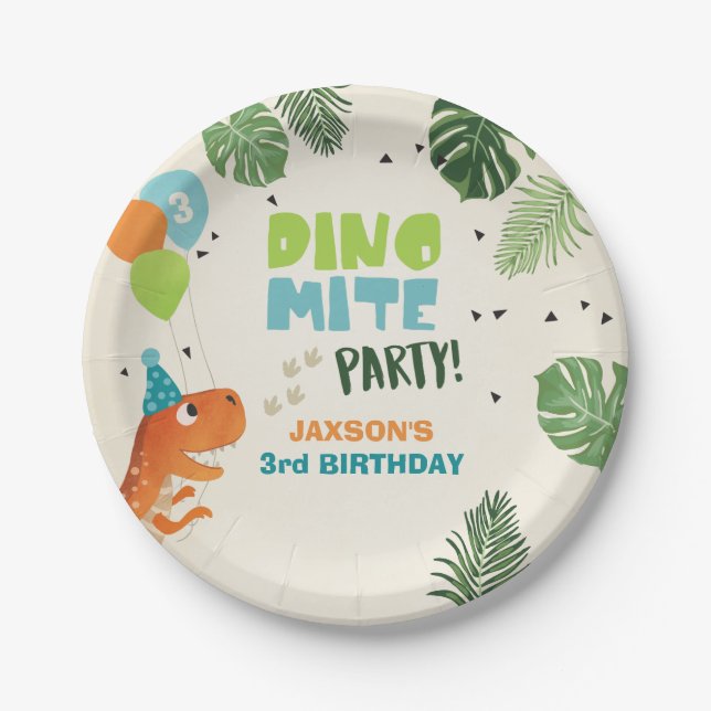 Dinosaur Paper Plates Birthday Dino mite T-rex Boy (Front)