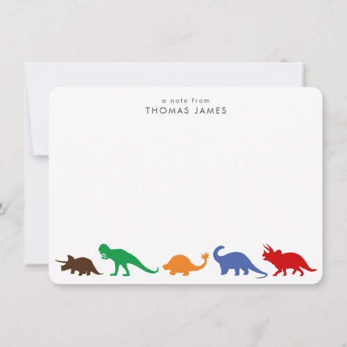 Dinosaur Parade Bright Colors Personalized Note Card