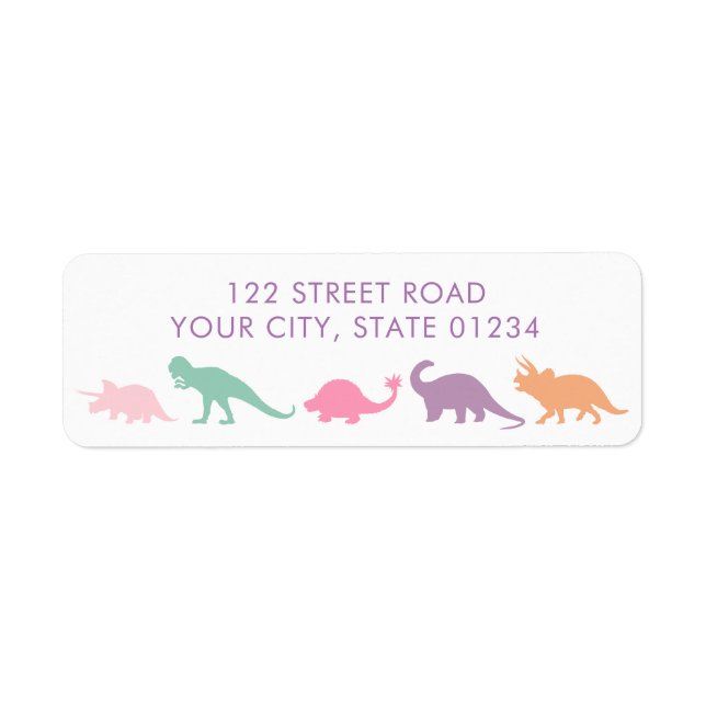 Dinosaur Parade, Jewel Tones Custom Address Label (Front)
