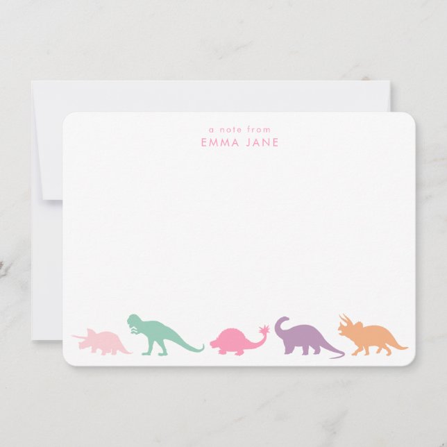 Dinosaur Parade, Jewel Tones Personalized Note Card (Front)