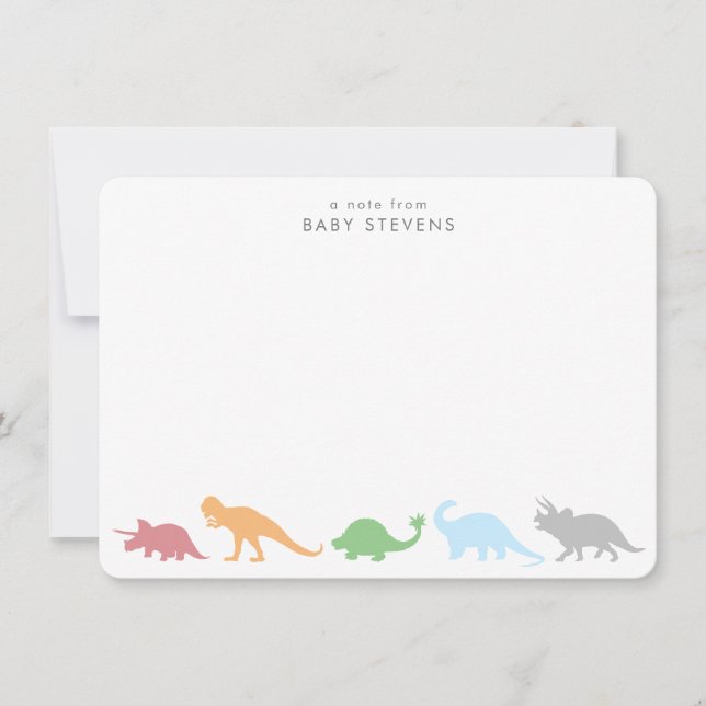 Dinosaur Parade, Neutral Colors Personalized Note Card (Front)