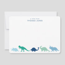 Dinosaur Parade, Teal and Blue Personalized Note Card