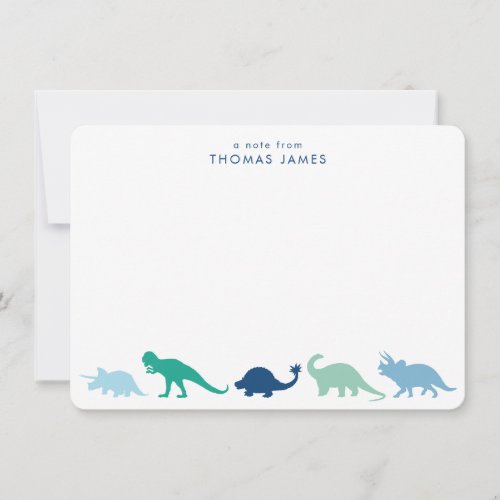 Dinosaur Parade Teal and Blue Personalized Note Card
