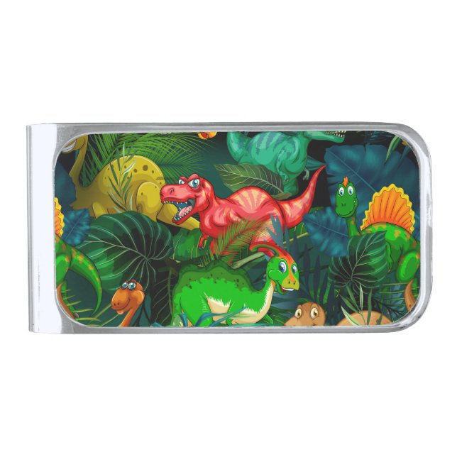 Dinosaur Park Silver Finish Money Clip (Front)
