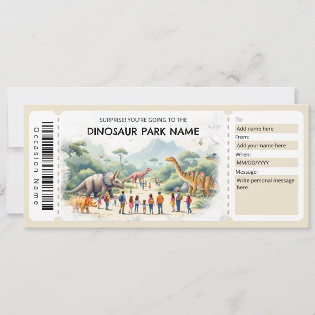 Dinosaur Park Ticket Gift Certificate Template (Front)