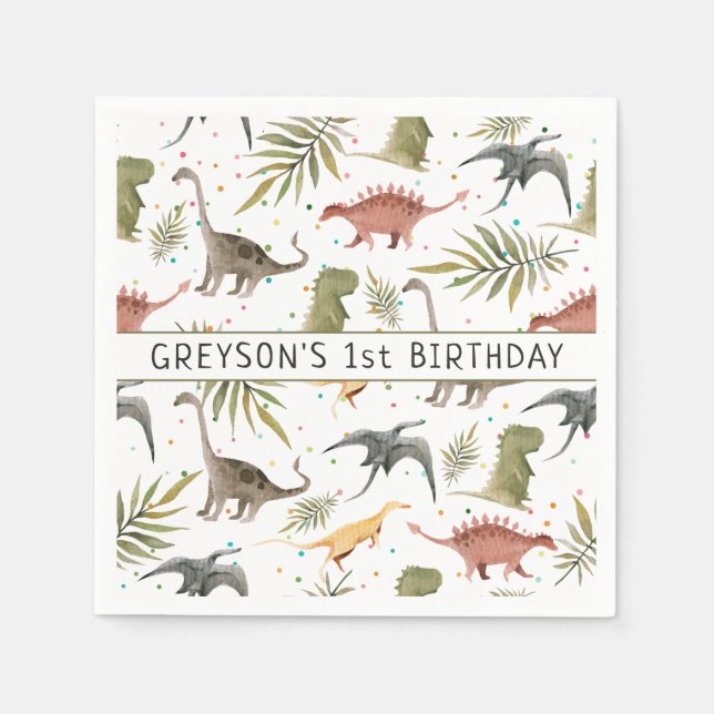 Dinosaur Party Animal Birthday Personalized Napkins (Front)
