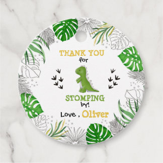 Dinosaur Party Birthday Boy Green Yellow Thank You Favor Tags
