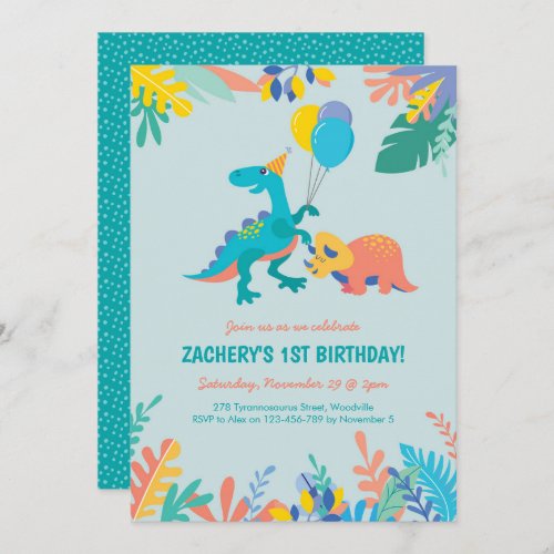 Dinosaur Party Birthday Invitation _ Light Blue