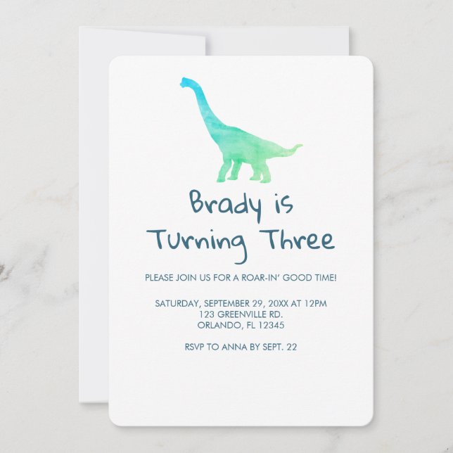 Dinosaur Party Blue Stripe Invitation (Front)