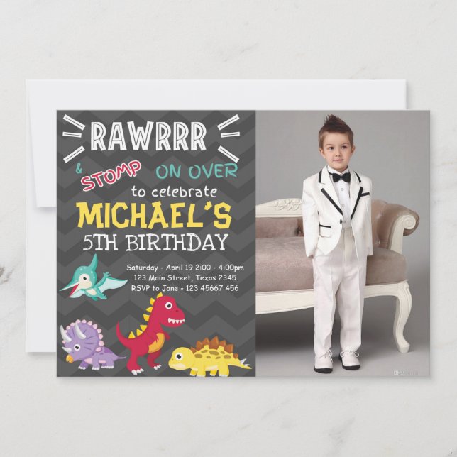 Dinosaur party boy birthday invitation (Front)