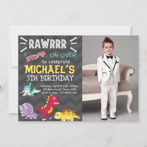 Dinosaur party boy birthday invitation